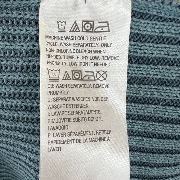 LOGO Lori Goldstein Blue Cotton Blend Asymmetric Sweater w/ Lace Godets Size M - Picture 9 of 10